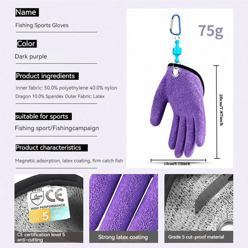 Description Picture 3 of itemFishing Gloves Catch Fish Anti-slip Durabl Knit Full Finger Waterproof Work Cutproof Glove Clasp Left Right Apparel Protect Hand