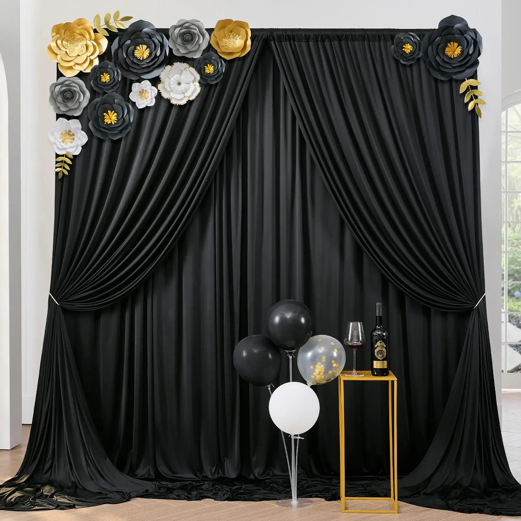 Description Picture 5 of itemWedding Wrinkle Free Backdrop Curtains Soft Silky Photo Backdrop Drapes for Birthday Party Baby Shower Baptism Photography Decor