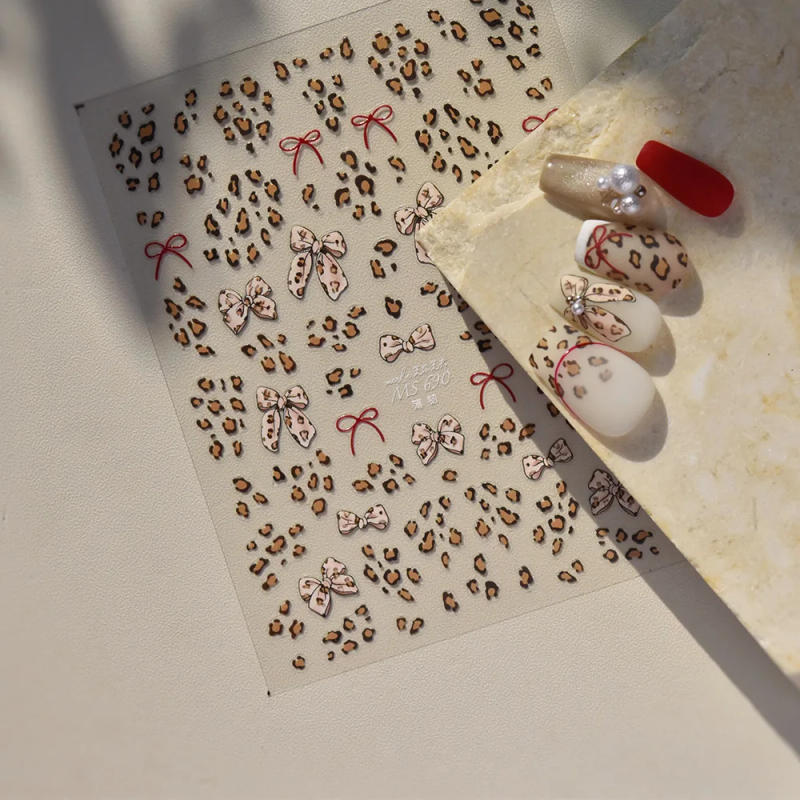 Description Picture 4 of item1pcs 3D Leopard Bow Love Nail Stickers Charming Bowknot Pearl Nail Art Decals Sliders Autumn Manicure Decorations Nail Supplies