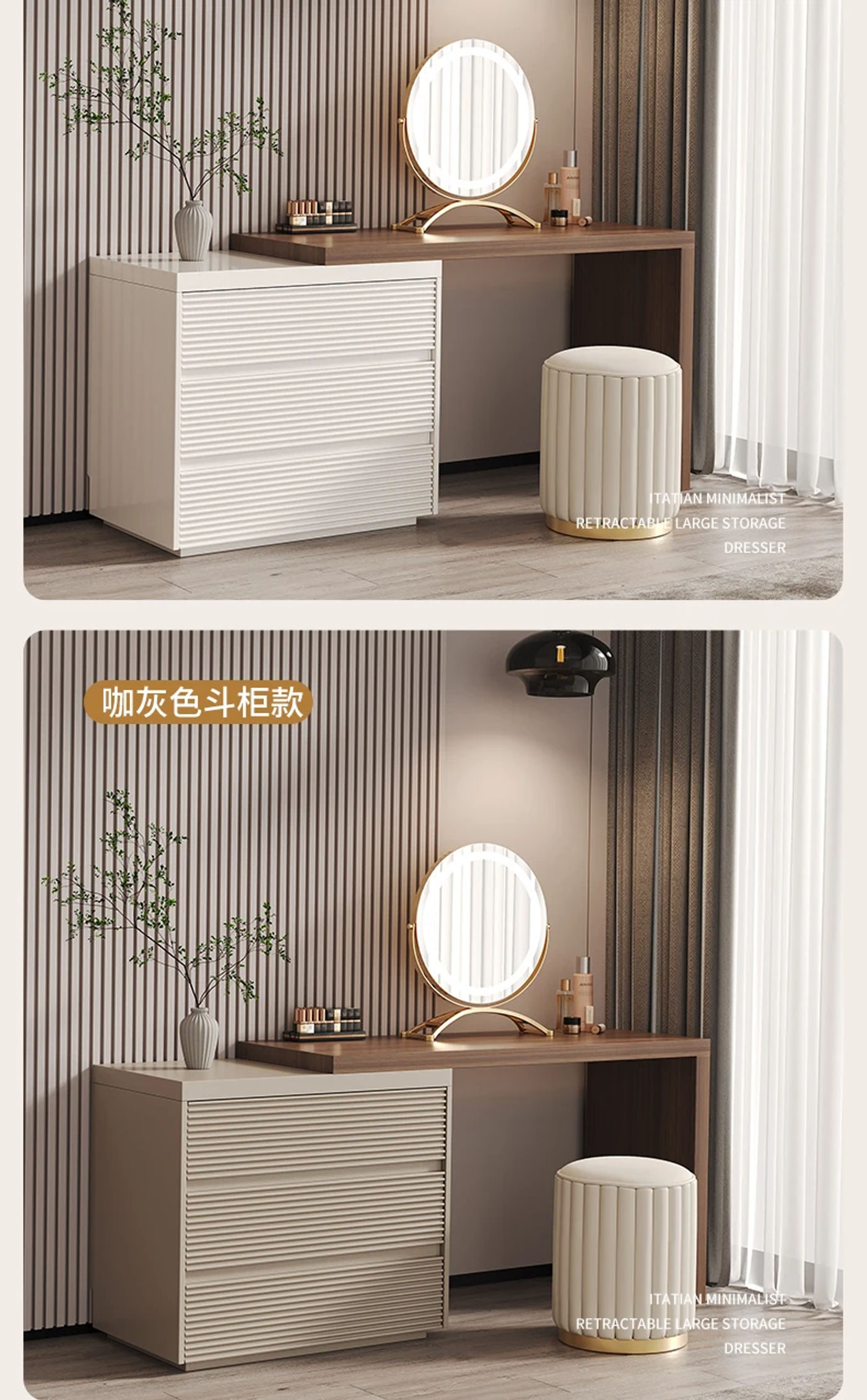 Description Picture 5 of itemLarge Mirror Led Dressing Table Drawer Modern Women Corner Dressing Table Vanity 6 Drawer Comoda Pra Quarto Bedroom Furniture