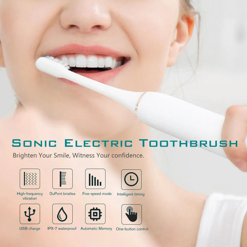 Description Picture 3 of itemToothink T001 Sonic Electric Toothbrush Oral Care Whitening Brush Rechargeable Adult Powerful Smart Timer Replaceable Heads Set