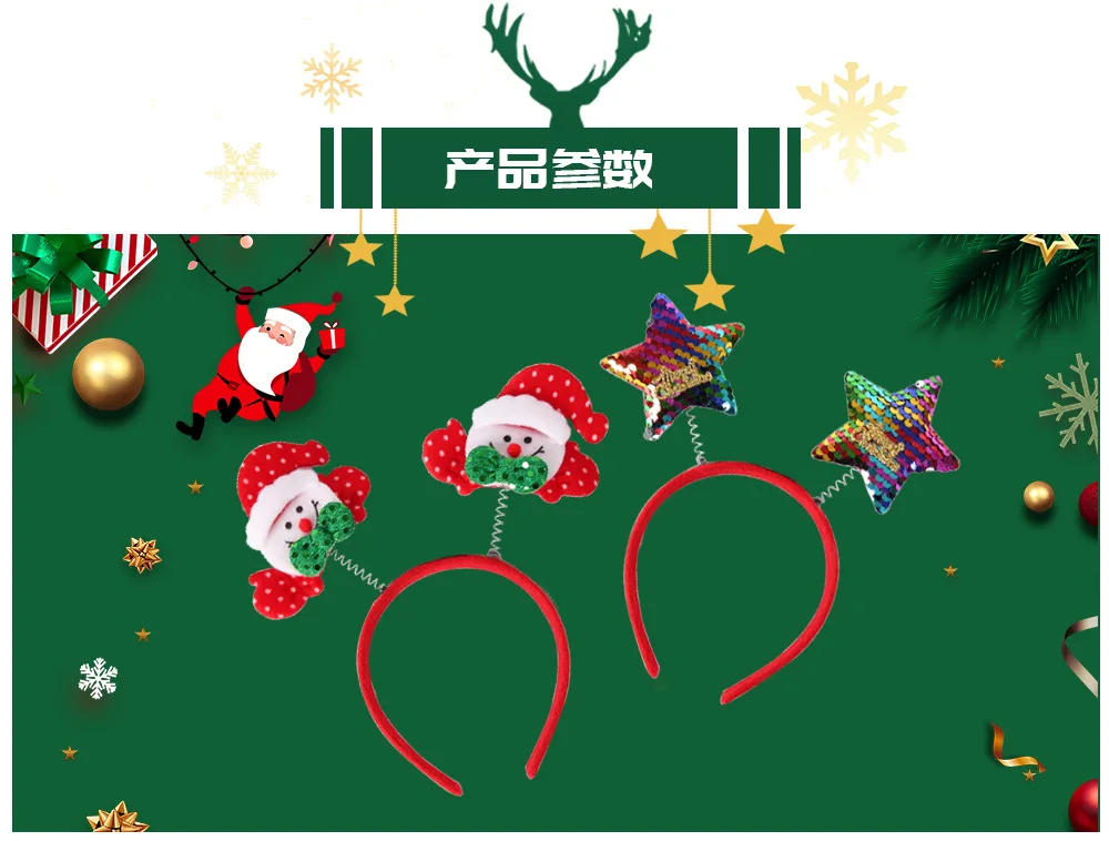 Description Picture 3 of item2025 New Year Christmas Cartoon Headband Adult Kids Party Headwear Family Photo Decoration Elk Antlers Star Snowman Santa Claus