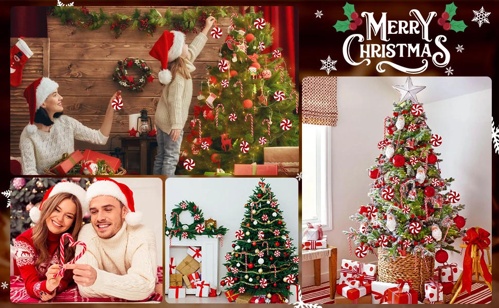Description Picture 3 of itemSmall Cane Pendant Xmas Tree 6pcs Christmas Red Lollipop Candy Hanging Ball Ornaments Decorations For Home 2024 New Year Gifts