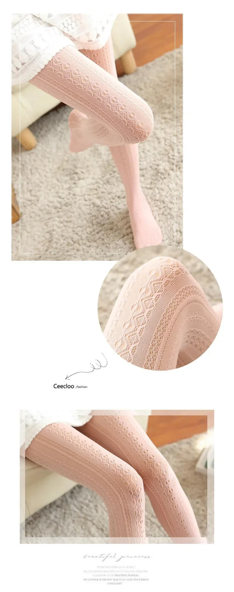 Description Picture 2 of itemAutumn Women Lolita Tights Lace Stockings Woman Hollow Out White Female Pantyhose Stockings Tattoo Tights Pattern