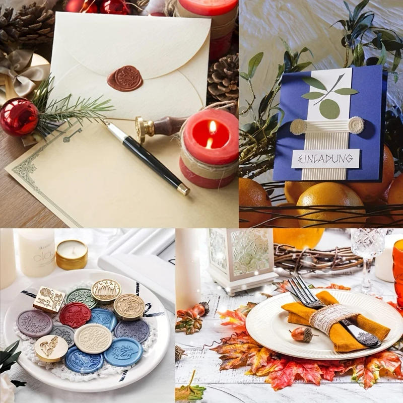 Description Picture 2 of itemWax Seal Stamps Removable Brass Stamp Heads Compass ,Bee,Tree of Life,Crown Patters for Decorating Wedding Invitations Envelopes