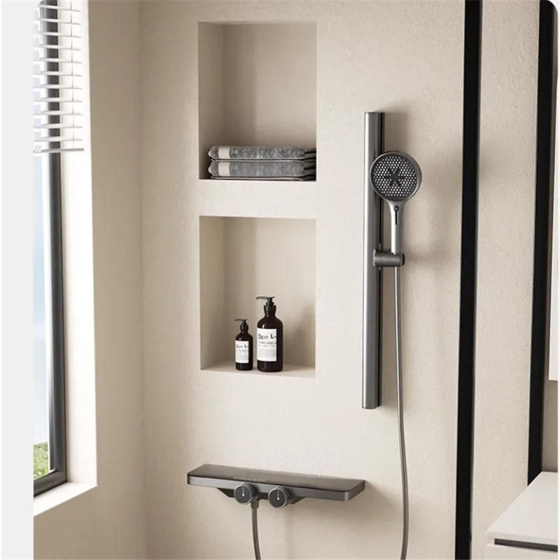 Description Picture 4 of itemGray Thermostatic Bath & Shower Faucet Wall Mounted Bathtub Shower Set  Cream Milk Bathroom Shower Faucet Bathroom Brass