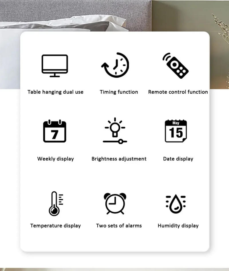 Description Picture 3 of itemDigital Wall Clock with Atmosphere Lights Remote Control TEMP Humidity Display LED Large Table Clock Multifunctional Alarm Clock