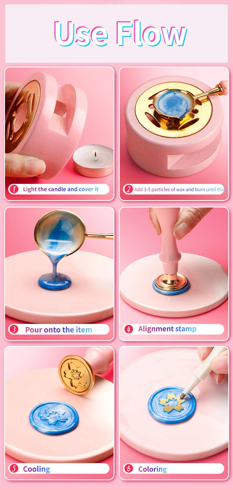 Description Picture 3 of itemLacquer Colored Wax Particle Seal Set Sealing Wax Custom Stamp Scrapbooking Seal 실링왁스 Electric Furnace Paint Melting Tool Stamps