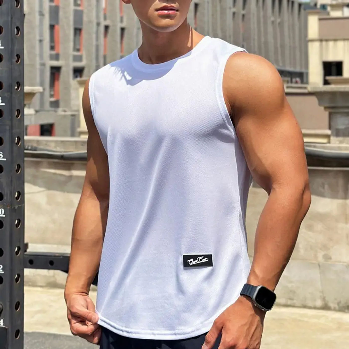 Description Picture 3 of itemSummer Men Sport Vest O-neck Sleeveless Letter Print Vest Wide Shoulder Straps Mesh Bottoming Tops Outdoor Fitness Tees