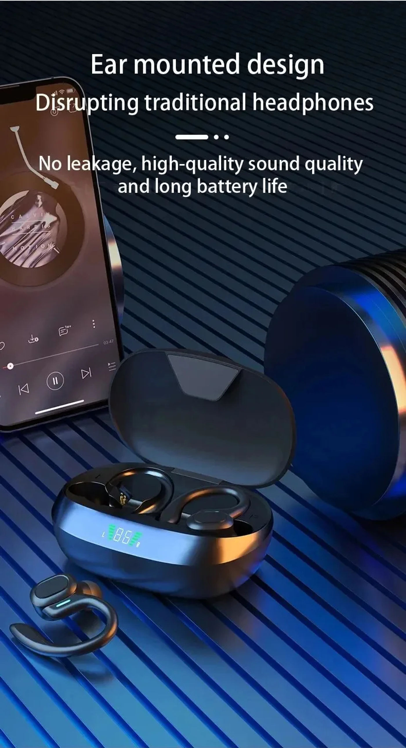 Description Picture 2 of itemOriginal Wireless Earphones Ture Wireless Earbuds Ear Hook Sports HiFI Stereo Waterproof Headset With Mic TWS Headphone