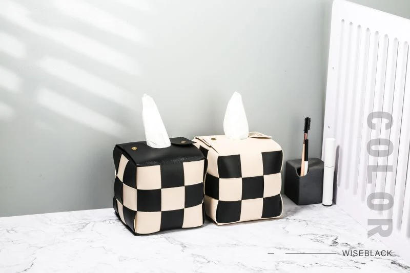 Description Picture 5 of itemBox for Home Checkerboard Tissue Box PU Leather Paper Holder Handkerchief Boxes Uchwyt Na Papier Toaletowy Boite A Mouchoirs