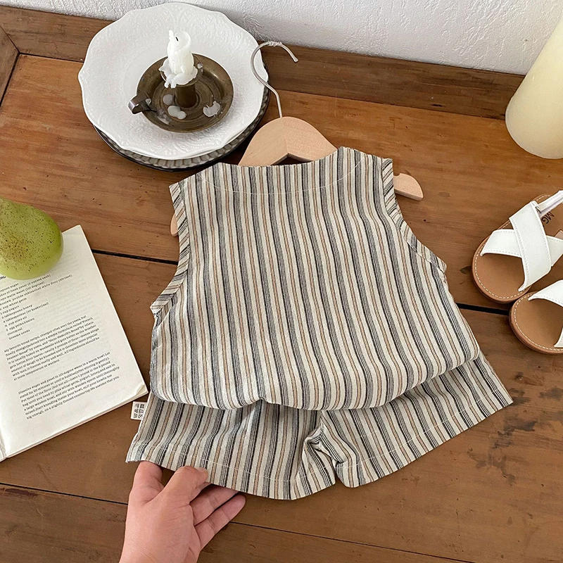 Description Picture 5 of itemBaby Summer Clothes Boys Vest Set 0-3Y Striped Sleeveless Top Shorts Children's Casual 2Pcs Suit Infant T-shirt Toddler Outfit