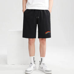 New Men's Summer Drawstring Five Quarter Pants Solid Color Printed Quick Drying Breathable Casual Sports Shorts