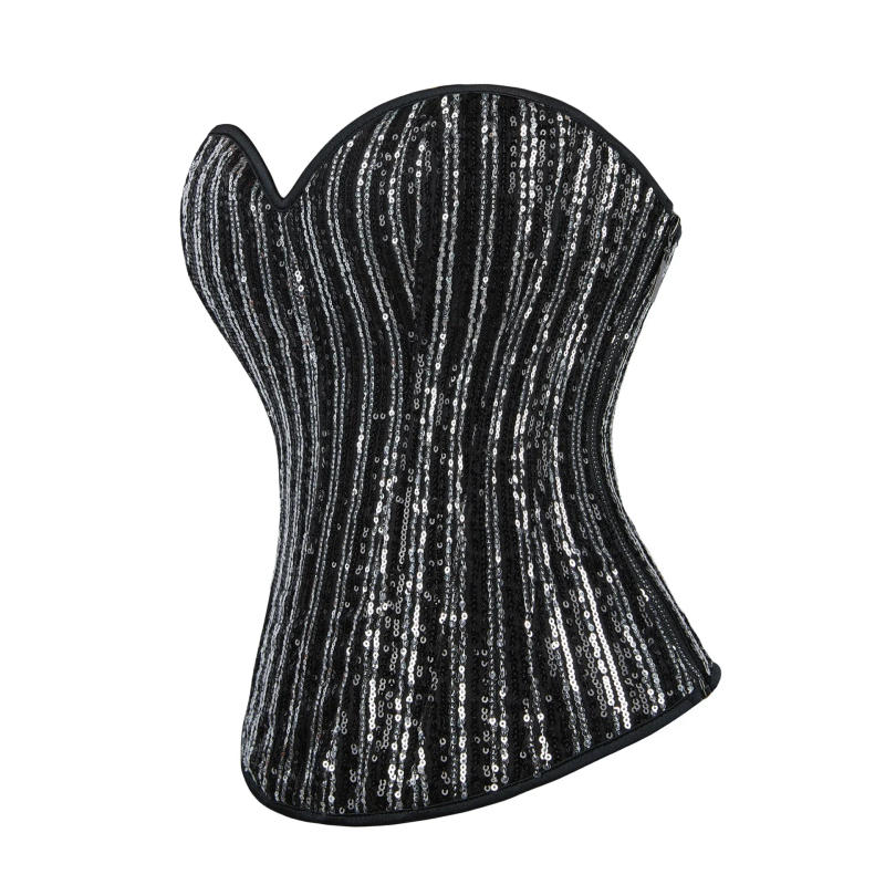 Description Picture 4 of itemWomen Sequin Corset with Zipper Overbust Burlesque Bustier Body Shaper Steampunk Corselet Basques Vintage Party Costume