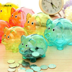 1PC Candy Transparent Plastic Money Saving Box Case Coins Piggy Bank Cartoon Pig Shaped LF 062