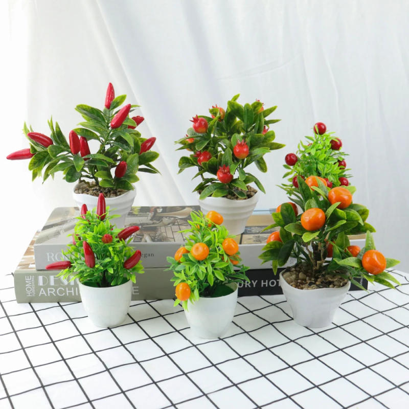 Description Picture 2 of itemArtificial Plants Bonsai Orange Pomegranate Fruit Chili Tree Potted Windowsill Decor Home Table Decoration Mini Plastic Ornament