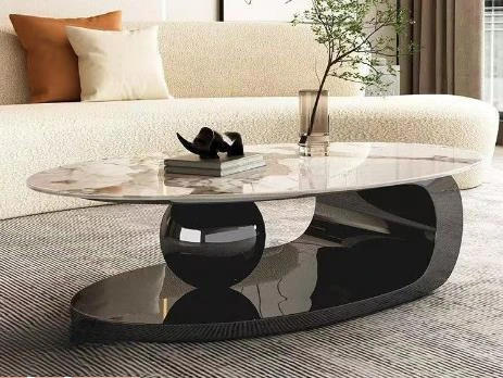 Description Picture 3 of itemModern Marble Effect Coffee Tables Luxury Legs Metal Nordic Oval Side Table White Premium Table Basses De Salon Home Furniture
