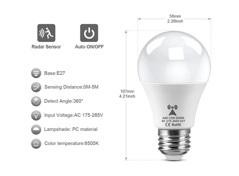 Description Picture 5 of itemLED Radar Motion Sensor Desk Lamp for Home Bedroom Lighting Table Light 12W with  E27 Bracket lamp Holder Plug Switch Cord 220V