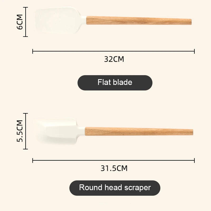 Description Picture 6 of itemWhite Silicone Cream Spatula Non-stick Pastry Blenders Wood Handle Chocolate Butter Baking Scraper Kitchen Cake Mixer