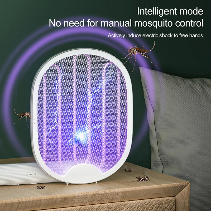 Description Picture 4 of item4 In 1 Foldable Electric Mosquito Swatter Killer 3000V Fly Swatter Trap USB Rechargeable Mosquito Racket Insect Killer Bug Zappe