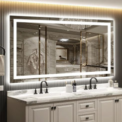 Mirror for Bathroom Backlit + Front Lighted Vanity Mirror with Lights for Wall with Anti Fog, Stepless Dimmable, Memory Function