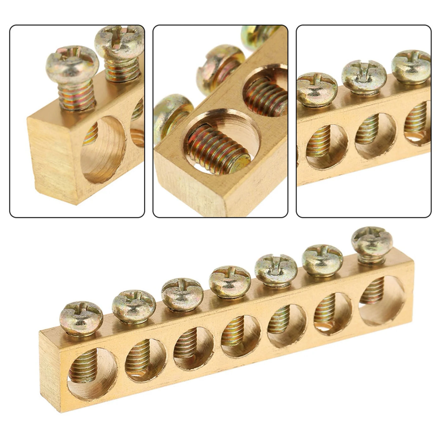 Description Picture 6 of item10pcs 7-Hole Electrical Distribution Wire Screw Terminal Brass Ground Neutral Bar
