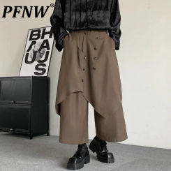 PFNW Men's Dark French Button Layered Japanese Style Irregular Suit Pants Tide Chic Women Loose Skirt Trousers Fashion 12Z6374