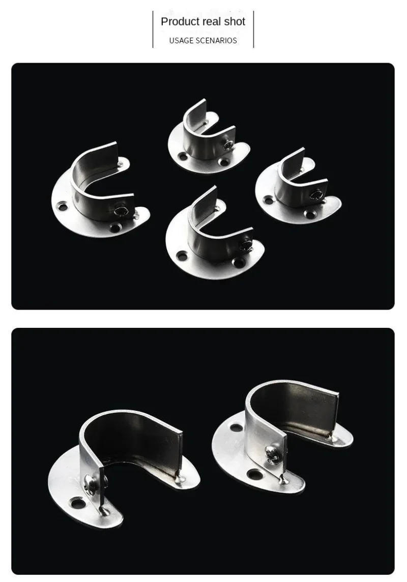 Description Picture 4 of itemStainless Steel Tube Holder Clothes Rod Wardrobe Clothes Holder Silver Round Tube Open Flange Seat Round Rod Tube