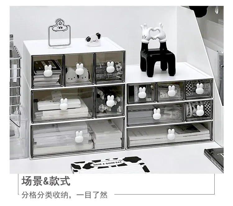 Description Picture 5 of itemDesk Organizer 3 Layers Desktop Storage with Drawer Organizer Large Capacity Drawer Hairpin Makeup Cosmetics Jewelry Storage Box