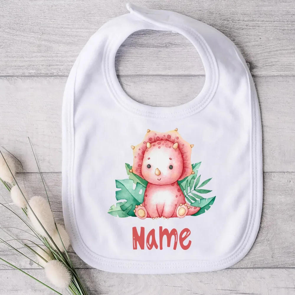 Description Picture 5 of itemPersonalised Baby Bibs Custom Animal with Name Boy Girl Cotton Bib Newborn Saliva Towel Dino Panda Print Bib Infant Shower Gifts