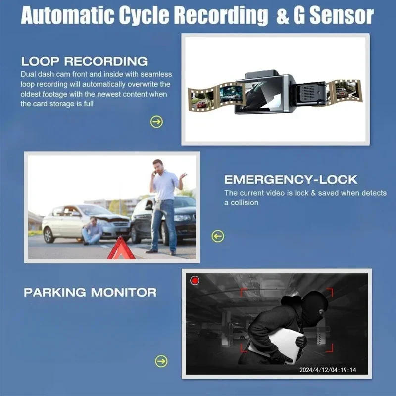 Description Picture 3 of itemCar Dvr Black Box Loop Video Dash Camera Cam Dashcam 3 Channel Gravity Sensing with WiFi Night Vision Motion Detection HD 1080P