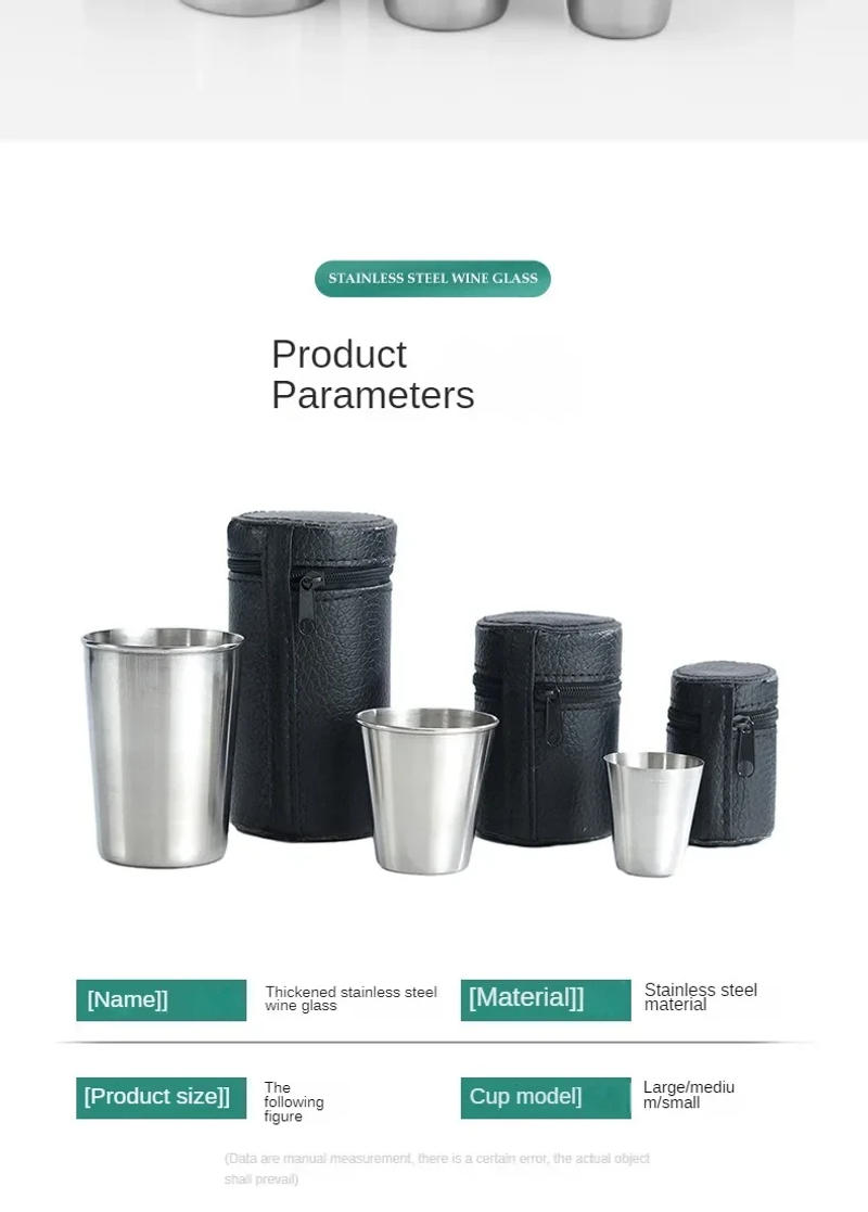 Description Picture 3 of itemStainless Steel Cups Mini Set Outdoor Practical Travel Whiskey Glass Portable Drinkware 30ml/170ml Kitchen Dining Bar Home