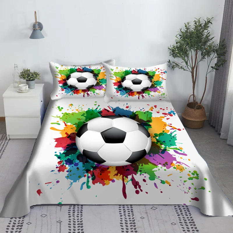 Description Picture 4 of itemSoccer Football Bed Sheet Set Cartoon Digital Print Polyester Bed Flat Sheet and Pillowcase 2/3pcs Bedding for Boys Teens Child