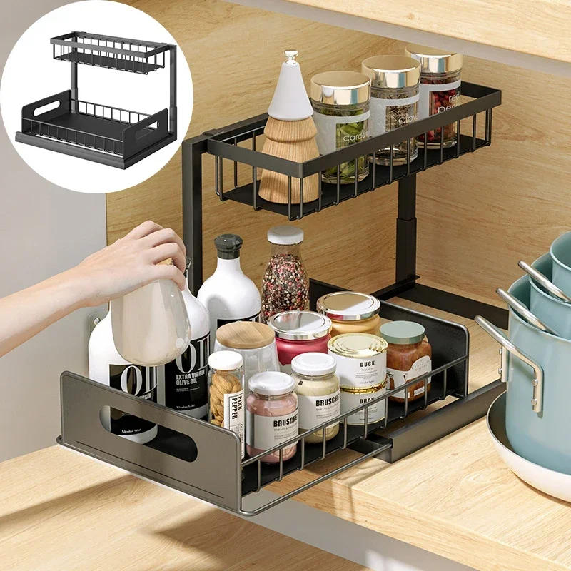 Description Picture 2 of itemUnder Sink  Sliding Cabinet Basket Organizer Drawer Pull Out Cabinet Multi-Purpose Sink Organizer for Bathroom Kitchen