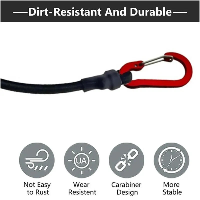 Description Picture 6 of itemHeavy Duty Bungee Cord Elastic Tie Strap String Carabiner Hooks Kayak Cycling Luggage Packing Ropes Camping Accessories