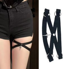 Women Gothic Punk Leg Harness Straps Elastic Garter Adjustable Thigh Garter Belt with Metal Star Pendant