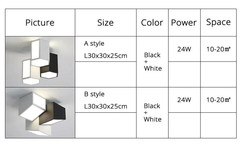 Description Picture 6 of itemModern Black White Combination Ceiling Lamp Nordic Geometric Ceiling Light Aisle Art Chandelier Cloakroom Bedroom Decor Lamp