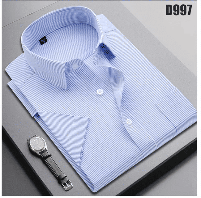 Description Picture 5 of itemSummer New Men's Short Sleeved Striped Shirt White/blue/purple Fashionable Men's Business and Social Formal Shirt