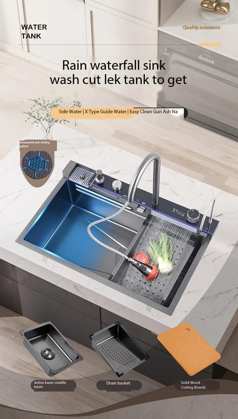 Description Picture 4 of itemNewest 5MM thickness Home European Standard Built-In Black Nano Undermount Stainless Steel kitchen sink