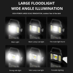 500lm Searchlight Waterproof 6 Gears Rechargeable Flashlight Portable Torch Light Solar USB Charging for Outdoor Accessories