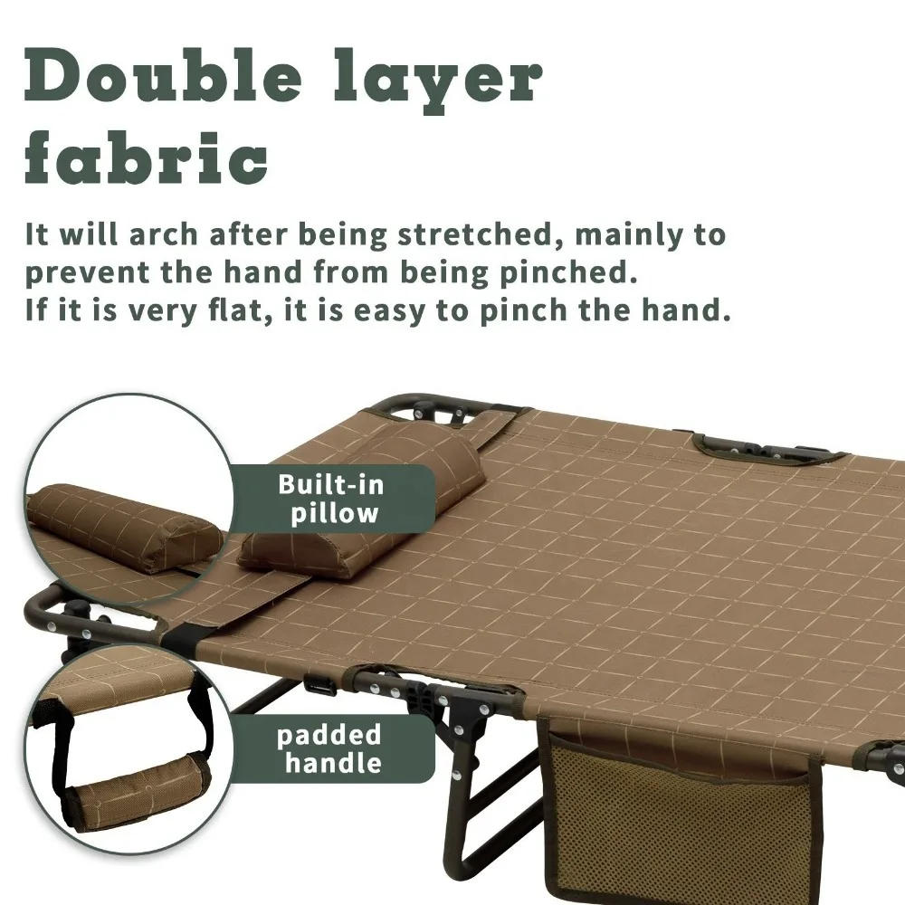 Description Picture 6 of itemSunnyfeel Brown Printed Sturdy and Comfortable Portable Camping Cot with Side Pocket for Outdoor Use Furnishings Camping Cots