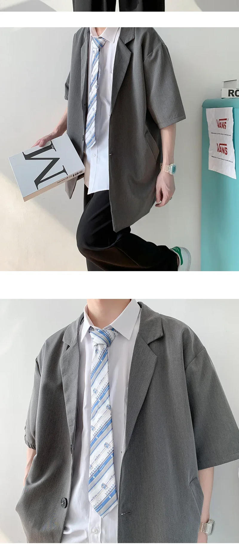 Description Picture 6 of itemTrendy Hong Kong Style Casual Western-style Suit Jacket For Men Fashionable Simple Summer Blazer Youthful Five-button Sleeve