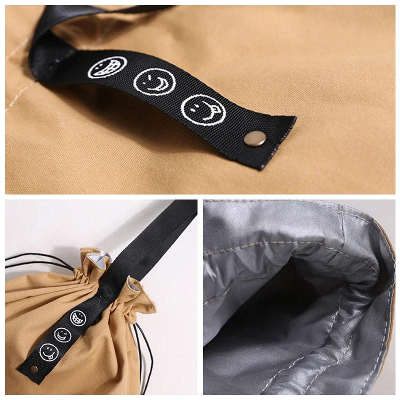 Description Picture 2 of itemSimple Drawstring Strap Insulated Lunch Bag Drawstring Storage Canvas Lunch Bag Camping Picnic Bag Camping Travel Accessories