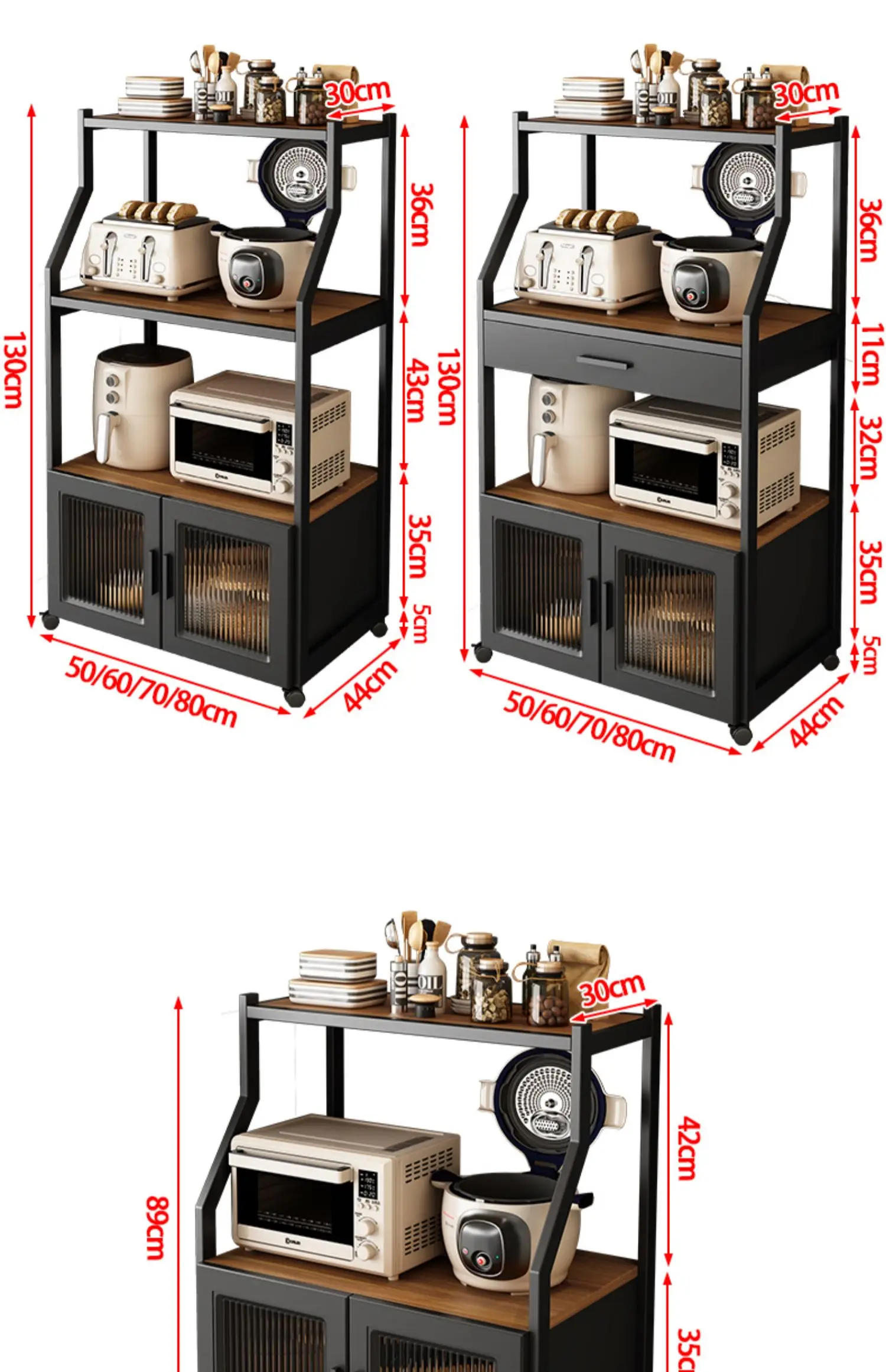Description Picture 3 of itemModern Metal Kitchen Cabinets Kitchen Furniture Floor Multi-layer Living Room Storage Cabinets Microwave Shelf Storage Sideboard