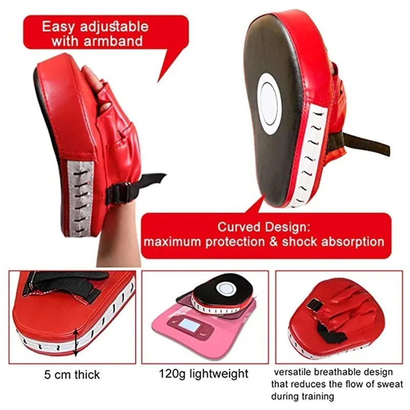 Description Picture 4 of item1/2pcs Boxing Curved Hand Target Boxing Pad Gloves Gym Training Kickboxing Exercise PU Leather Punching Bag Muay Thai Taekwondo