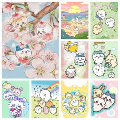 Chiikawa Cartoon Sakura Scenery Diamond Mosaic Painting 5d Diy Nagano Comic Art Cute Little Animal Cross Stitch Home Decor Gift