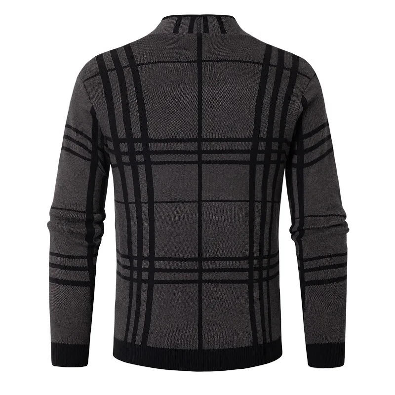 Description Picture 4 of item2024 Autumn/Winter European and American Men's Trendy Plaid Sweater Slim Fit Casual British Cardigan Sweater Jacket