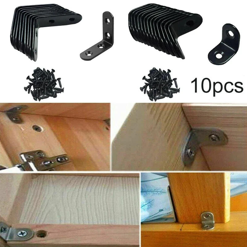 Description Picture 3 of item10pcs Black L-Shaped Brackets Stainless Steel Right Angle Bracket Support Iron Wardrobes Cabinet Joint Furniture Hardware