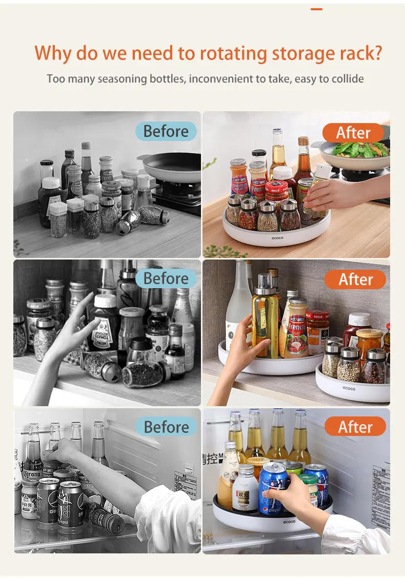 Description Picture 4 of itemECOCO Rotating Spice Storage Rack Multifunctional Seasoning Organizer Shelf Oilproof Non-slip Tray Holder Box Kitchen Supplies