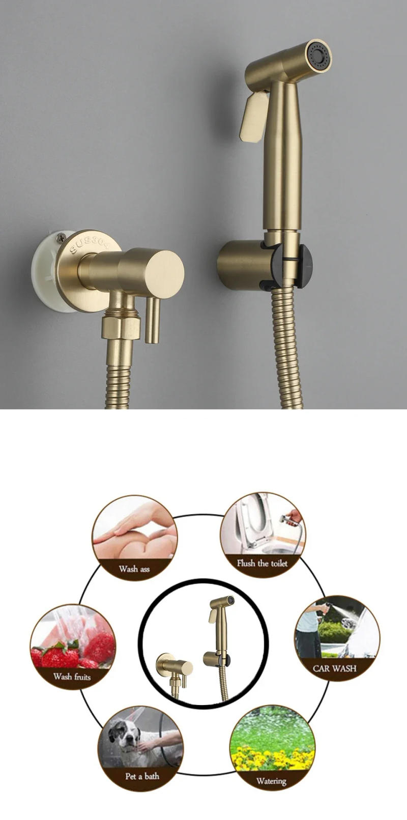 Description Picture 3 of itemHandheld Bidet Sprayer Set Stainless Steel Toilet Faucet Bathroom Shower Head Hygienic Shower Self Cleaning